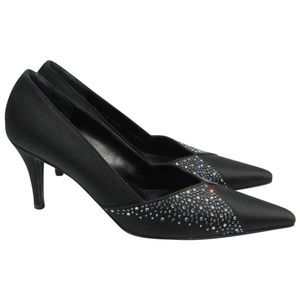 St John Sara Black Satin Evening Pumps Heels 8B